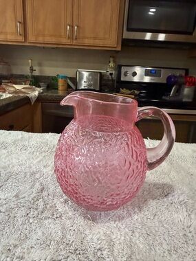 Textured Pink Glass Pitcher